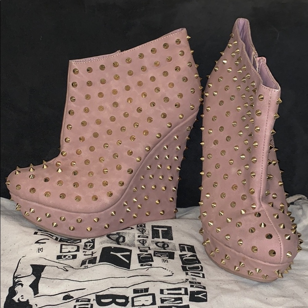 Blush pink studded booties.